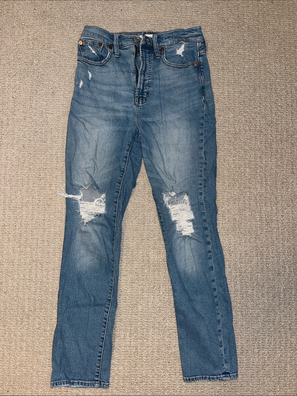 Madewell Distressed Blue Straight-Leg Jeans